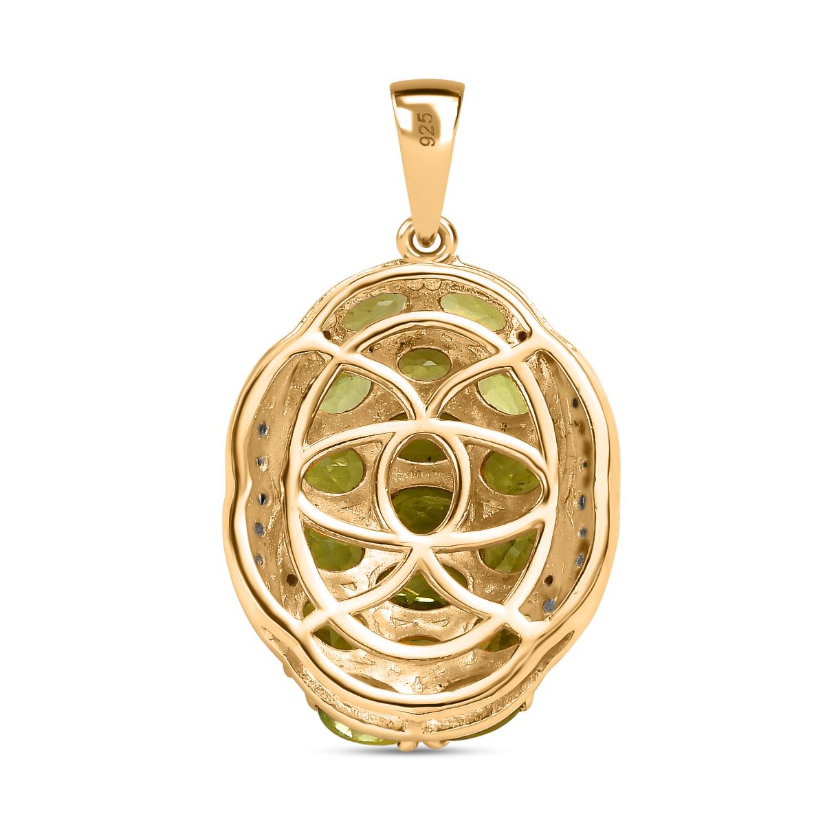 Natürlicher Peridot Anhänger, 925 Silber vergoldet ca. 6.97 ct