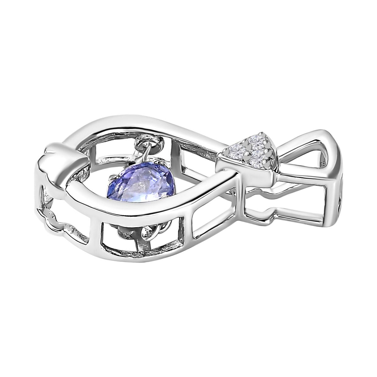 Tansanit, weißer Zirkon Anhänger, 925 Silber platiniert ca. 0.39 ct