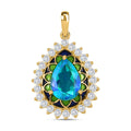 Paraiba Pfau Triplet Quarz, weißer Zirkon Anhänger, 925 Silber vergoldet ca. 8.12 ct