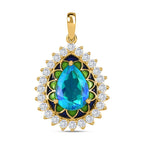 Paraiba Pfau Triplet Quarz, weißer Zirkon Anhänger, 925 Silber vergoldet ca. 8.12 ct