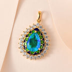 Paraiba Pfau Triplet Quarz, weißer Zirkon Anhänger, 925 Silber vergoldet ca. 8.12 ct
