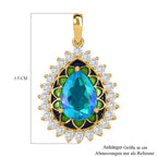 Paraiba Pfau Triplet Quarz, weißer Zirkon Anhänger, 925 Silber vergoldet ca. 8.12 ct