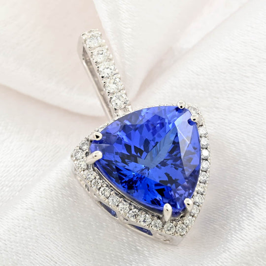 AAAA Tansanit, Weißer Diamant AGI zertifiziert Anhänger 950 Platin ca. 3.75 ct