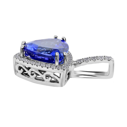 AAAA Tansanit, Weißer Diamant AGI zertifiziert Anhänger 950 Platin ca. 3.75 ct