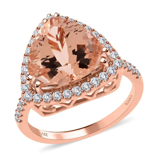 ILIANA - AAA Morganit, Weißer Diamant Ring, AGI zertifiziert und geprüft, 750 Gold (Größe 17.00) ca. 5.75 ct