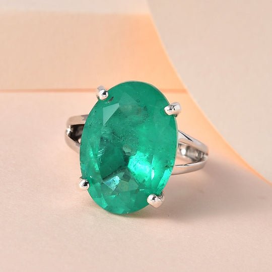 Smaragd-Quarz Triplette Ring, 925 Silber platiniert (Größe 20.00) ca. 12.76 ct