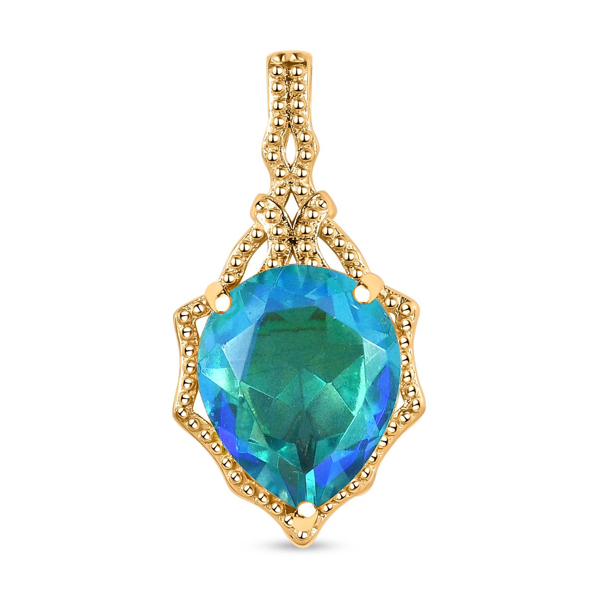 Paraiba Pfau Quarz Triplette Anhänger, 925 Silber vergoldet ca. 5.04 ct