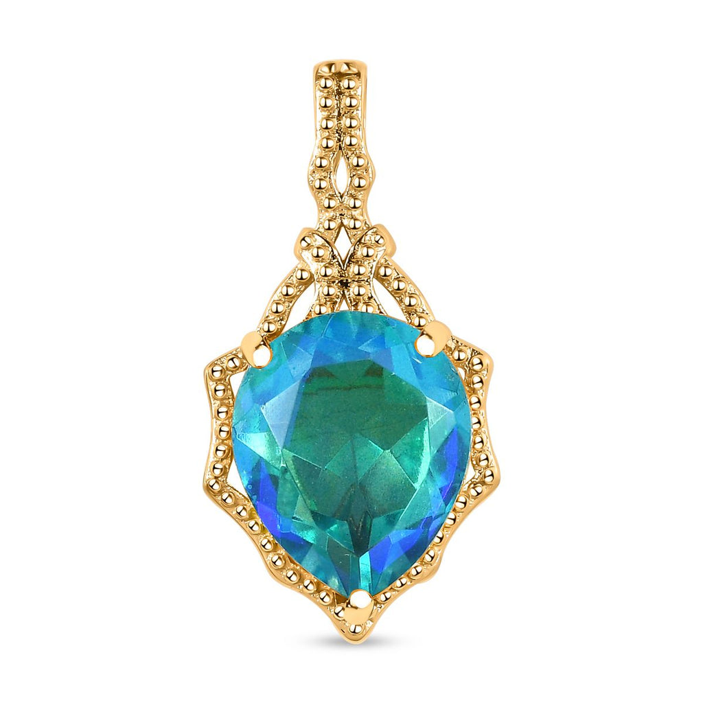 Paraiba Pfau Quarz Triplette Anhänger, 925 Silber vergoldet ca. 5.04 ct
