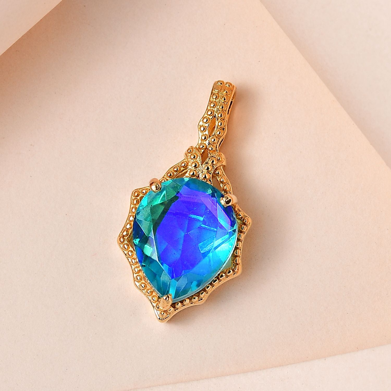 Paraiba Pfau Quarz Triplette Anhänger, 925 Silber vergoldet ca. 5.04 ct