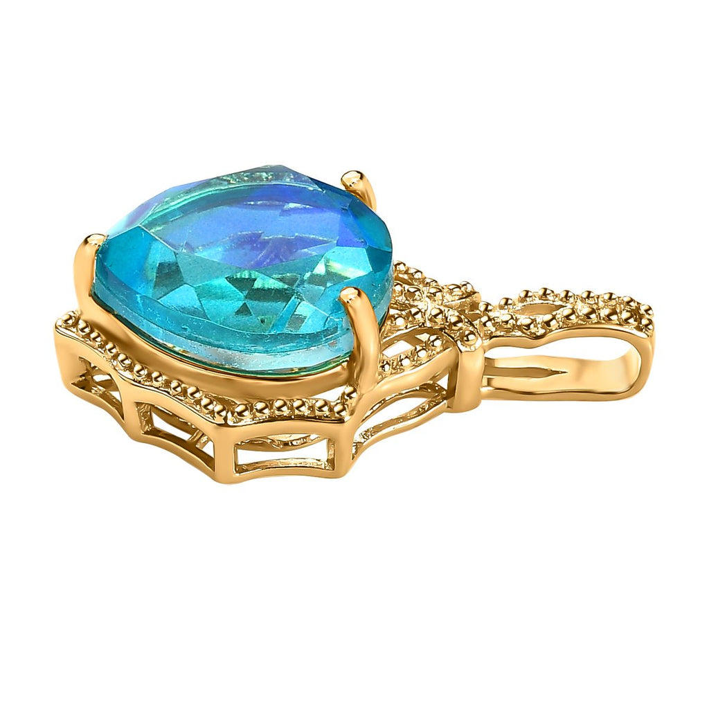 Paraiba Pfau Quarz Triplette Anhänger, 925 Silber vergoldet ca. 5.04 ct