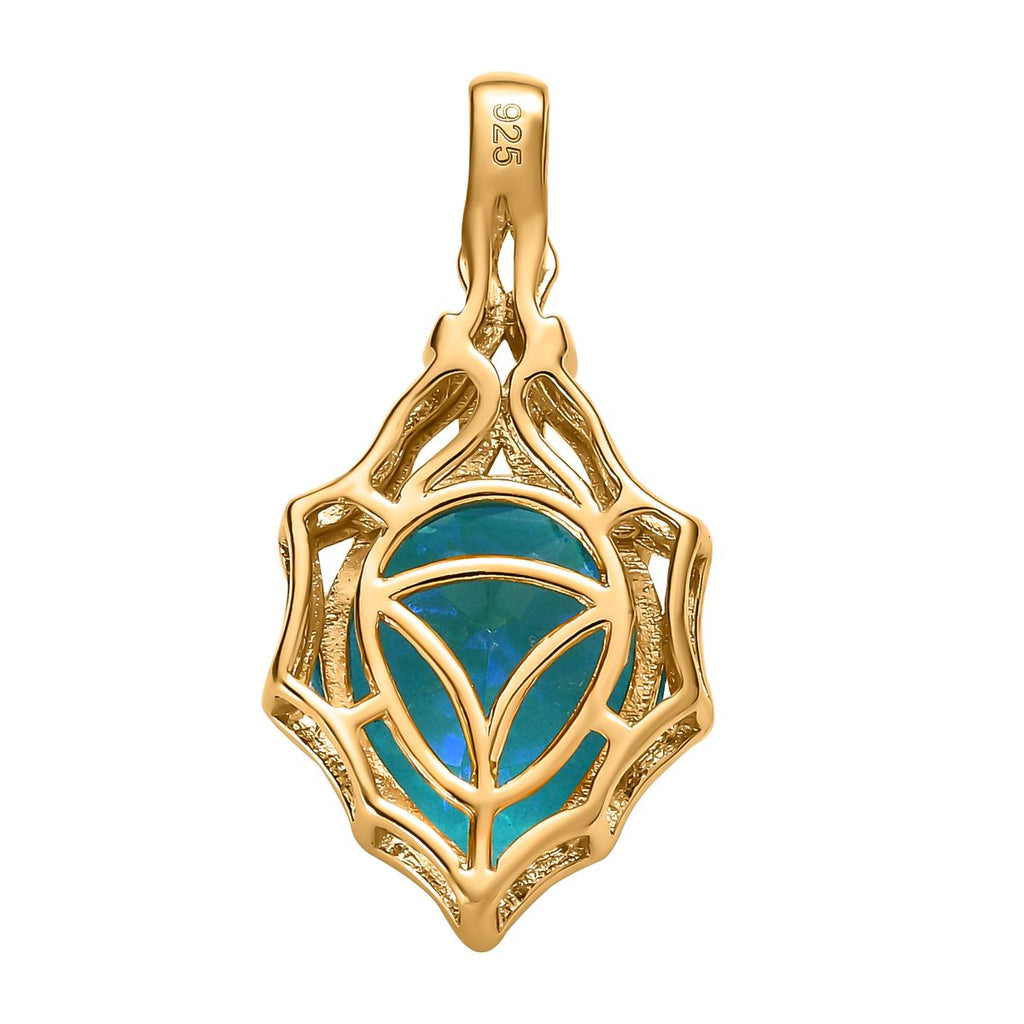 Paraiba Pfau Quarz Triplette Anhänger, 925 Silber vergoldet ca. 5.04 ct