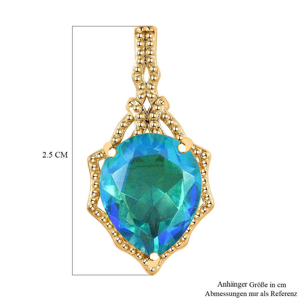 Paraiba Pfau Quarz Triplette Anhänger, 925 Silber vergoldet ca. 5.04 ct