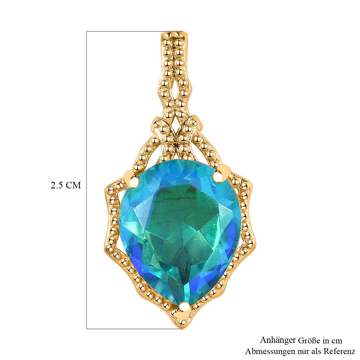 Paraiba Pfau Quarz Triplette Anhänger, 925 Silber vergoldet ca. 5.04 ct