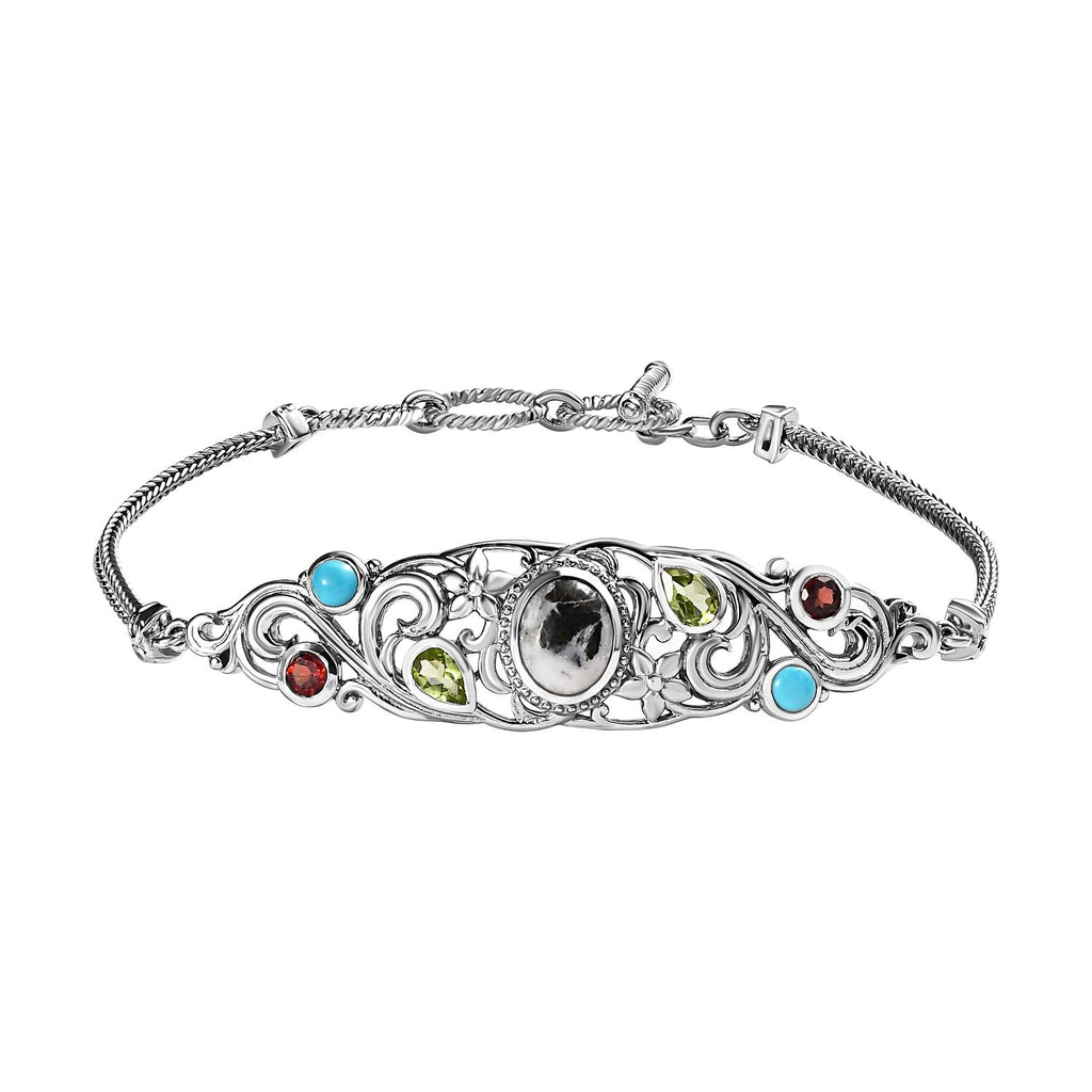 Weißer Büffel, Peridot Armband ca. 19 cm 925 Silber platiniert ca. 5.01 ct