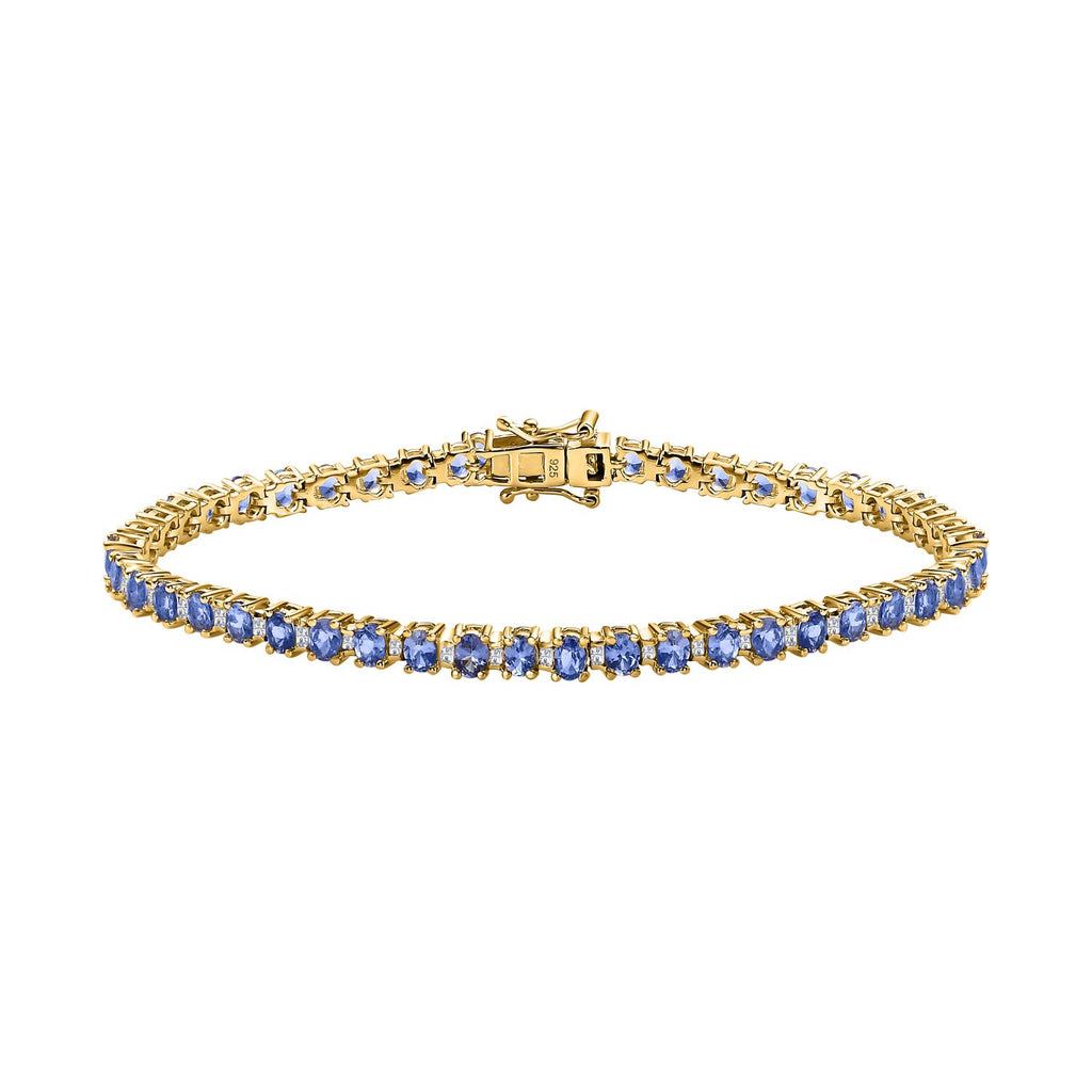Tansanit, Weißer Topas Armband ca. 20 cm 925 Silber vergoldet ca. 7.43 ct
