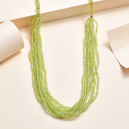 Natürliche Peridot mehrsträngige Halskette, ca. 50 cm, 925 Silber ca. 100.00 ct