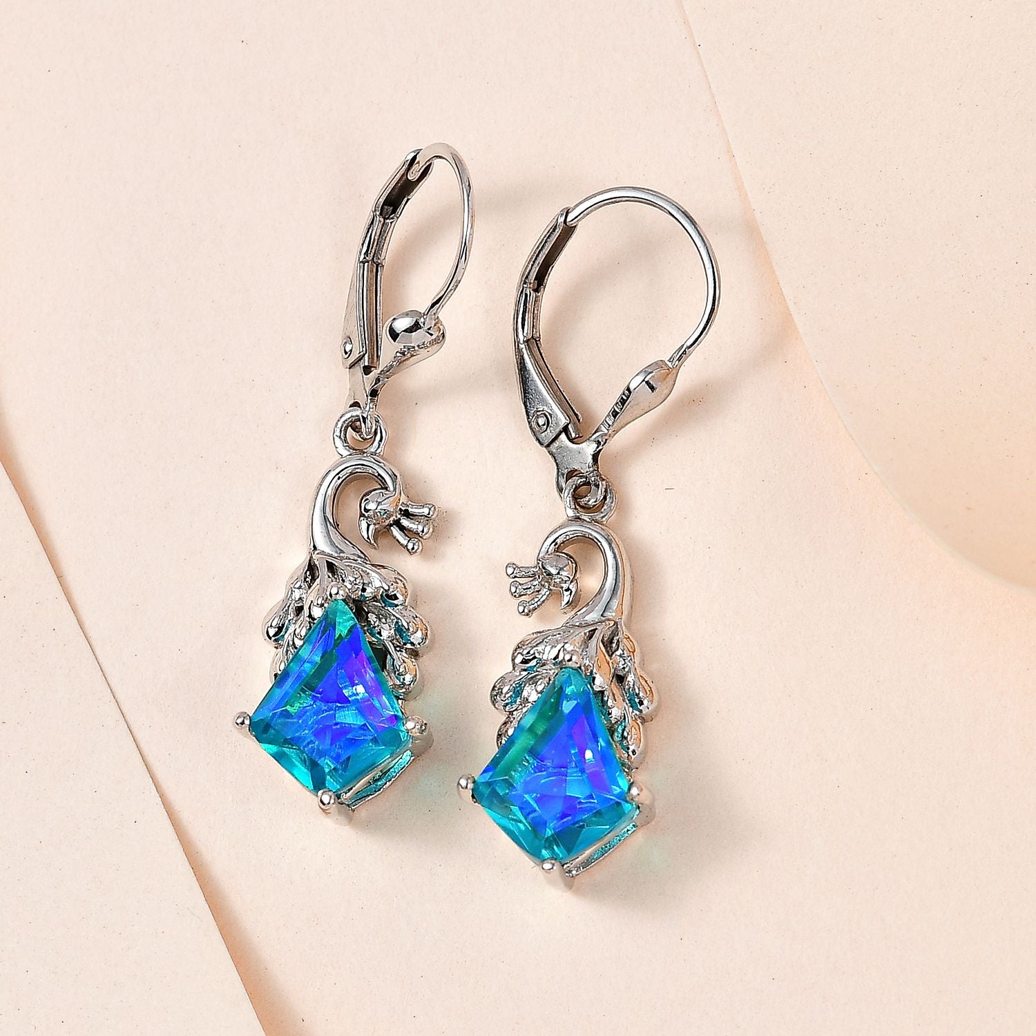 Paraiba Pfau Quarz Triplette  Ohrringe, 925 Silber platiniert, ca. 4.70 ct