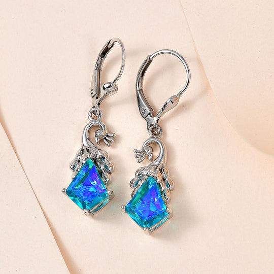 Paraiba Pfau Quarz Triplette  Ohrringe, 925 Silber platiniert, ca. 4.70 ct