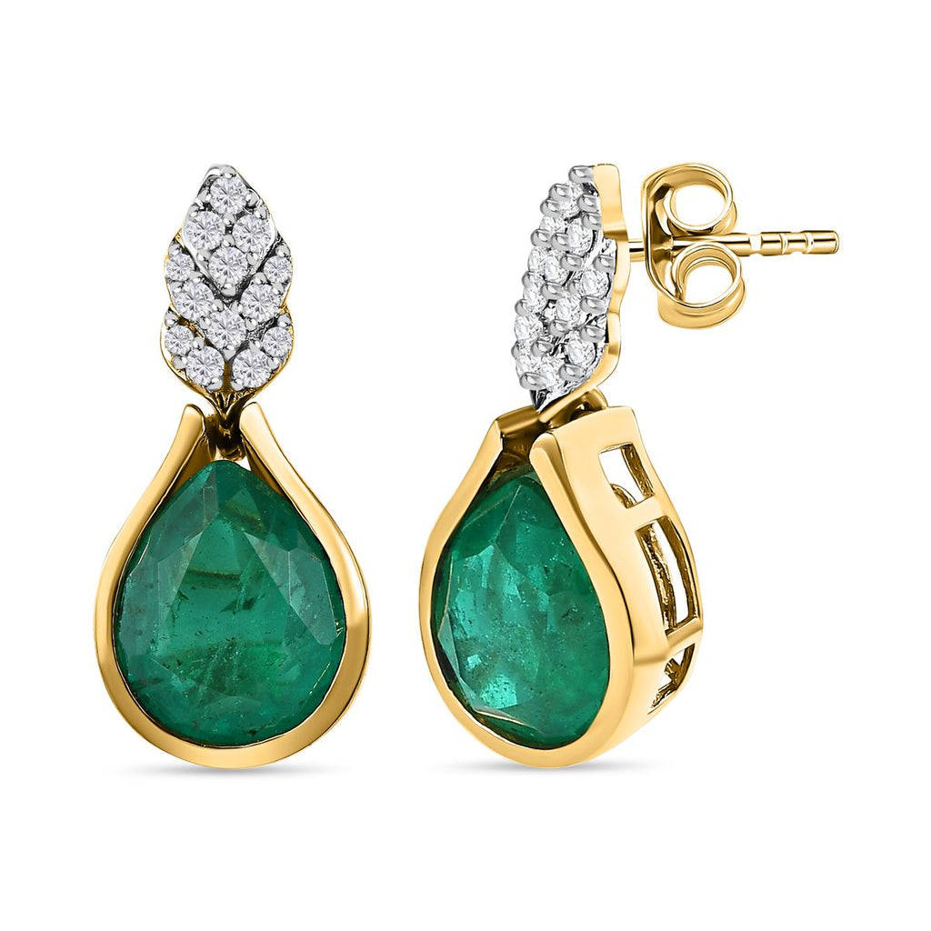 Smaragd-Quarz Triplette, weißer Zirkon Ohrringe, 925 Silber vergoldet ca. 5.99 ct