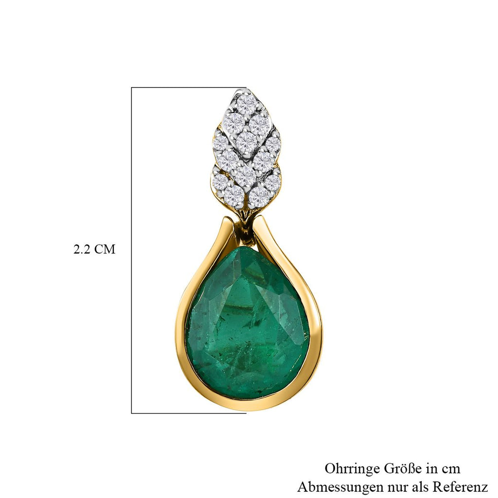 Smaragd-Quarz Triplette, weißer Zirkon Ohrringe, 925 Silber vergoldet ca. 5.99 ct