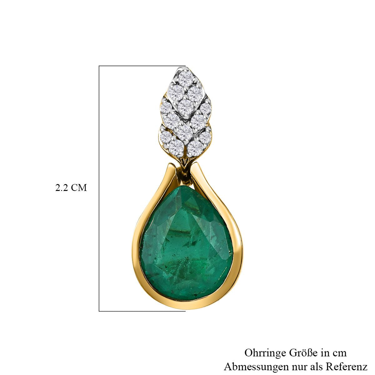 Smaragd-Quarz Triplette, weißer Zirkon Ohrringe, 925 Silber vergoldet ca. 5.99 ct