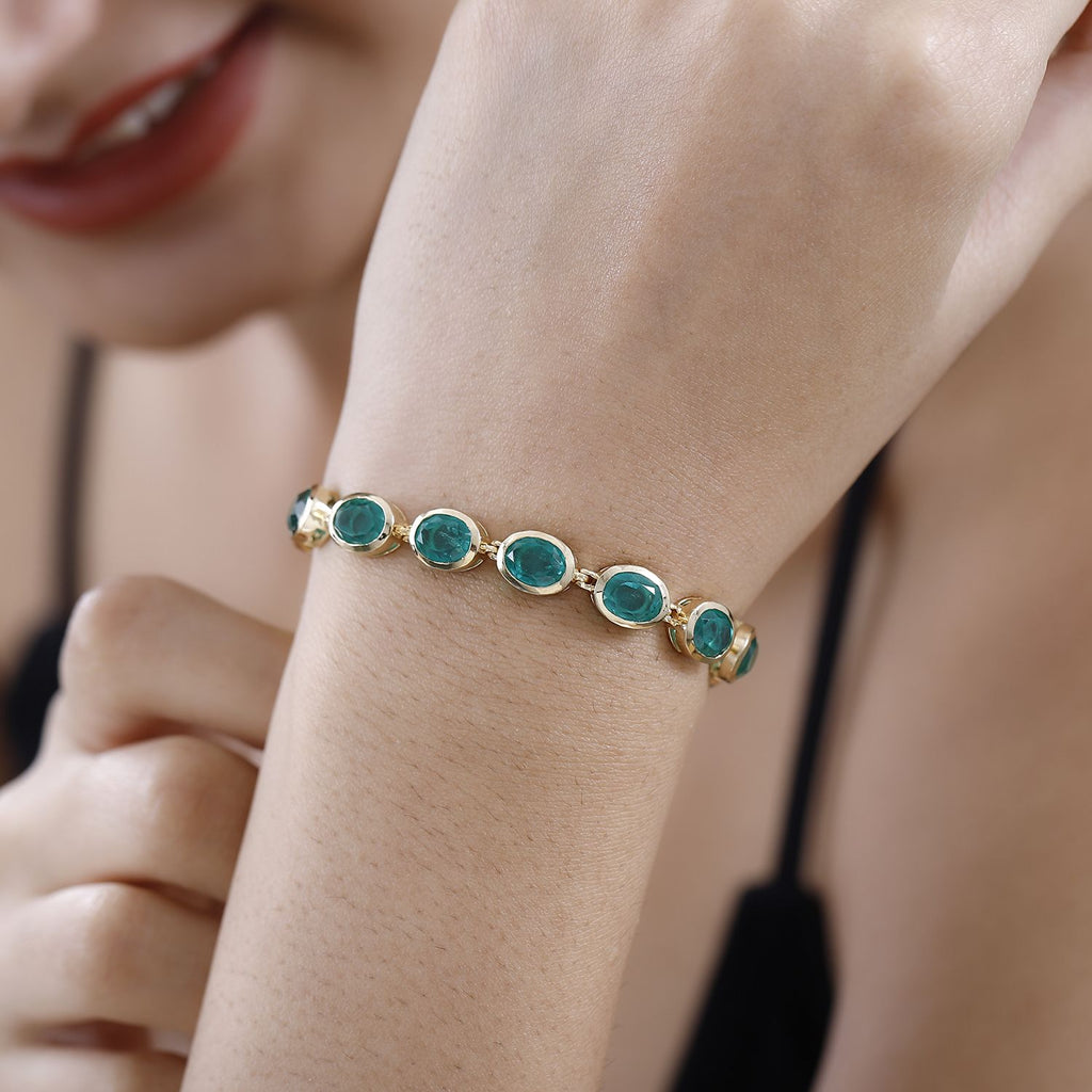 Smaragd-Triplette-Quarz Armband ca. 19 cm 925 Silber vergoldet ca. 24.86 ct