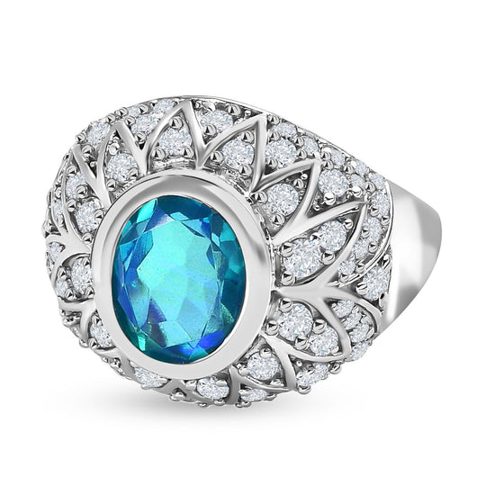 Paraiba Quarz Triplette, weißer Zirkon Ring, 925 Silber platiniert (Größe 20.00) ca. 5.13 ct