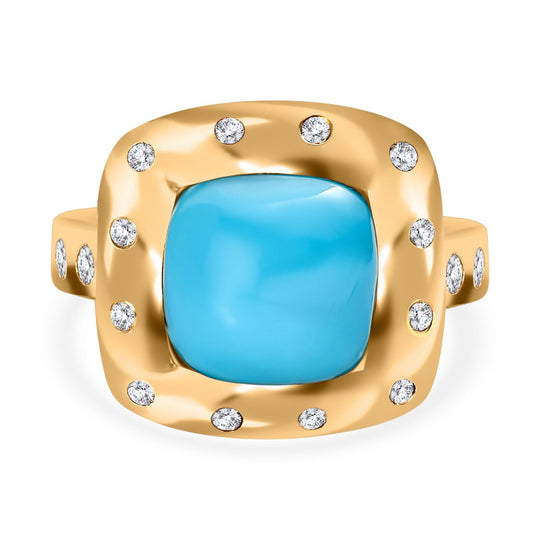 Amerikanischer natürlicher Sleeping Beauty Türkis, weißer Zirkon Ring, 925 Silber Gelbgold Vermeil (Größe 20.00) ca. 5.18 ct