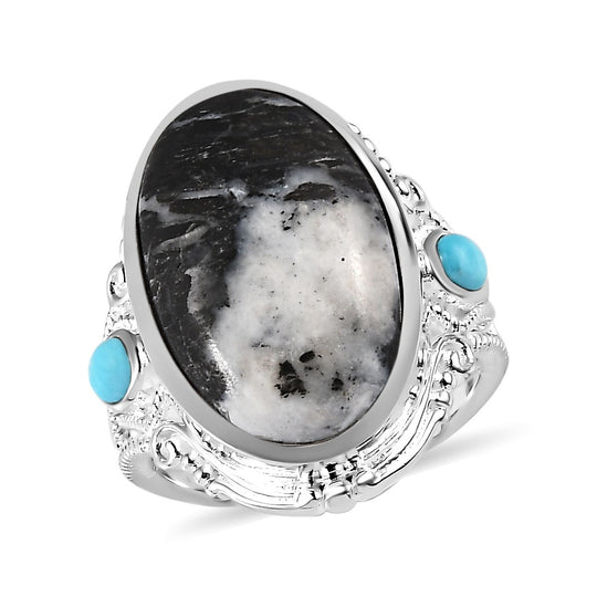 Weißer Büffel, Sleeping Beauty Türkis Ringe 925 Silber (Größe 17.00) ca. 12.84 ct
