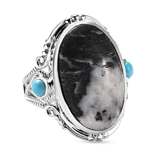 Weißer Büffel, Sleeping Beauty Türkis Ringe 925 Silber (Größe 17.00) ca. 12.84 ct