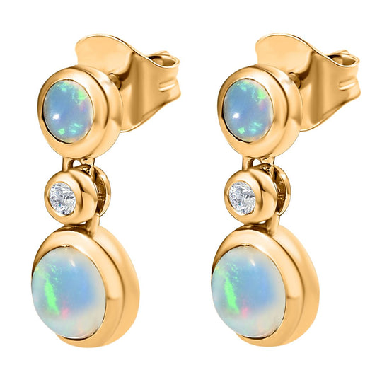 Natürlicher, äthiopischer Welo Opal Ohrringe, 925 Silber Gelbgold Vermeil ca. 1.70 ct