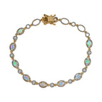Natürlicher, äthiopischer Welo Opal, weißer Zirkon Armband, ca. 19 cm 925 Silber vergoldet ca. 1.82 ct