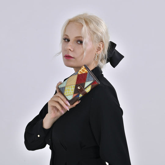 Chaos by Elsie - 100% Echtleder Patchwork Geldbörse mit RFID schutz, 14x10 cm, Patchwork
