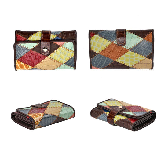 Chaos by Elsie - 100% Echtleder Patchwork Geldbörse mit RFID schutz, 14x10 cm, Patchwork