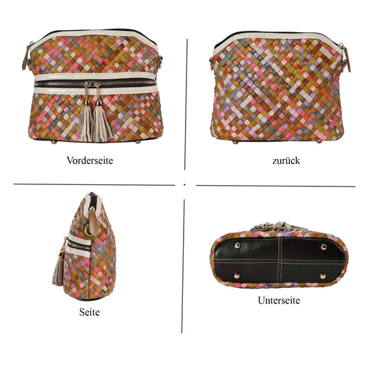 Chaos by Elsie - 100% gewebter Echtleder Crossbody Tasche mit RFID schutz, 25x21x10 cm, Beige