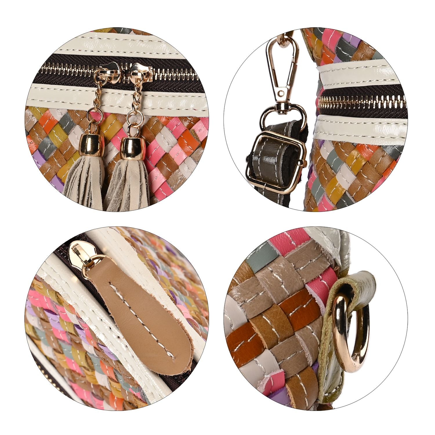 Chaos by Elsie - 100% gewebter Echtleder Crossbody Tasche mit RFID schutz, 25x21x10 cm, Beige