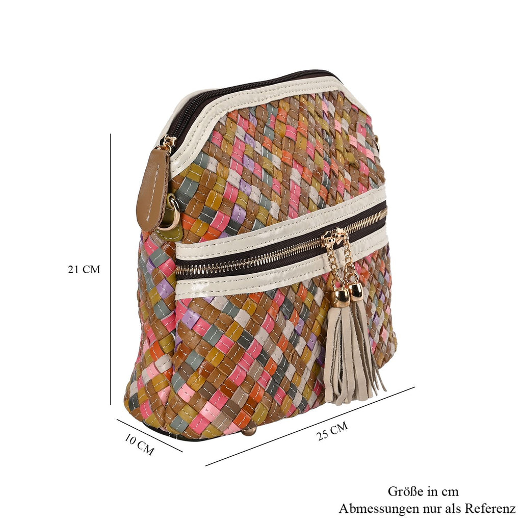 Chaos by Elsie - 100% gewebter Echtleder Crossbody Tasche mit RFID schutz, 25x21x10 cm, Beige