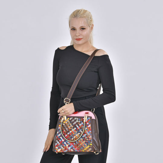 Chaos by Elsie - 100% Echtleder gewebter Tasche mit RFID schutz, 31x28x12 cm, Gewebt