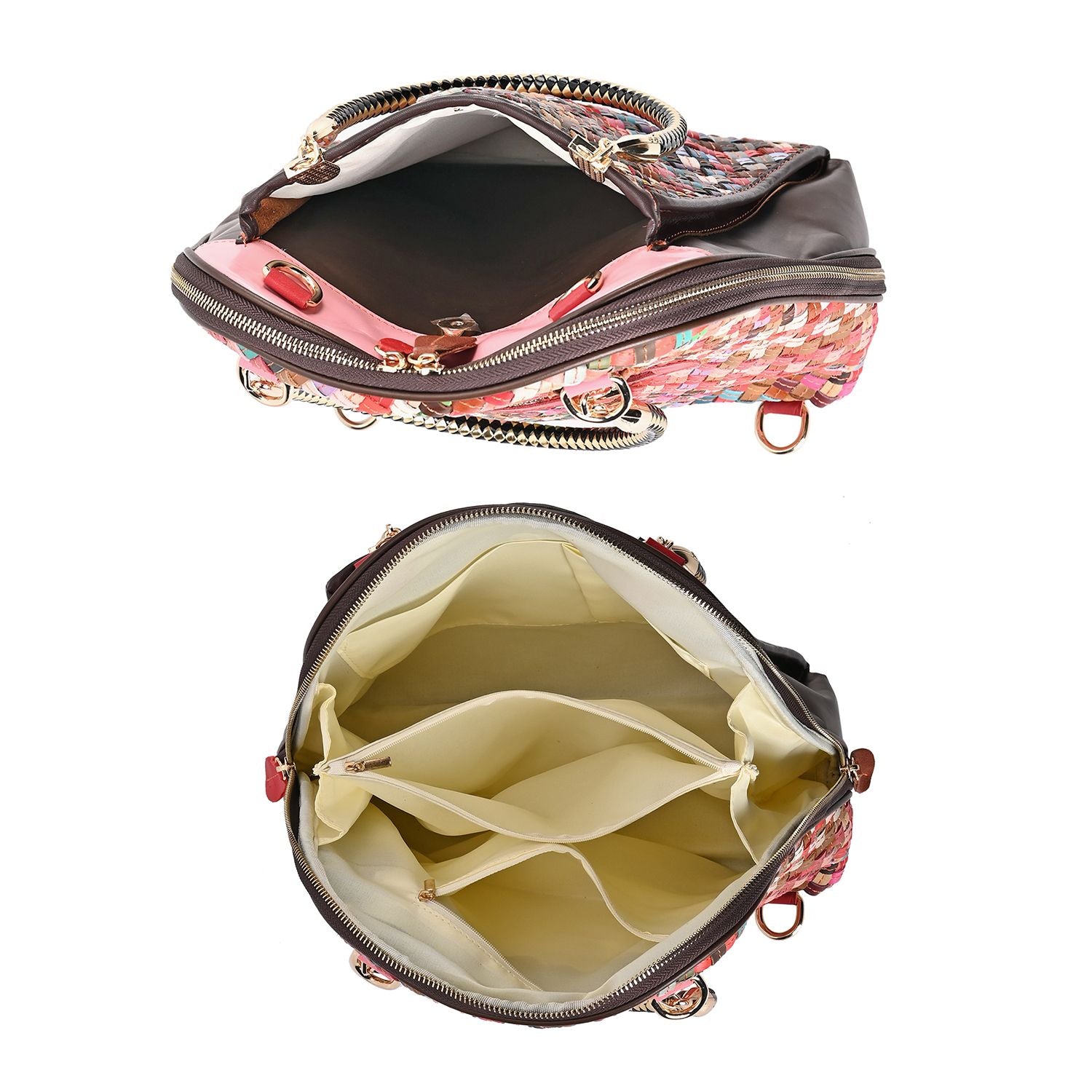 Chaos by Elsie - 100% Echtleder gewebter Tasche mit RFID schutz, 31x28x12 cm, Gewebt