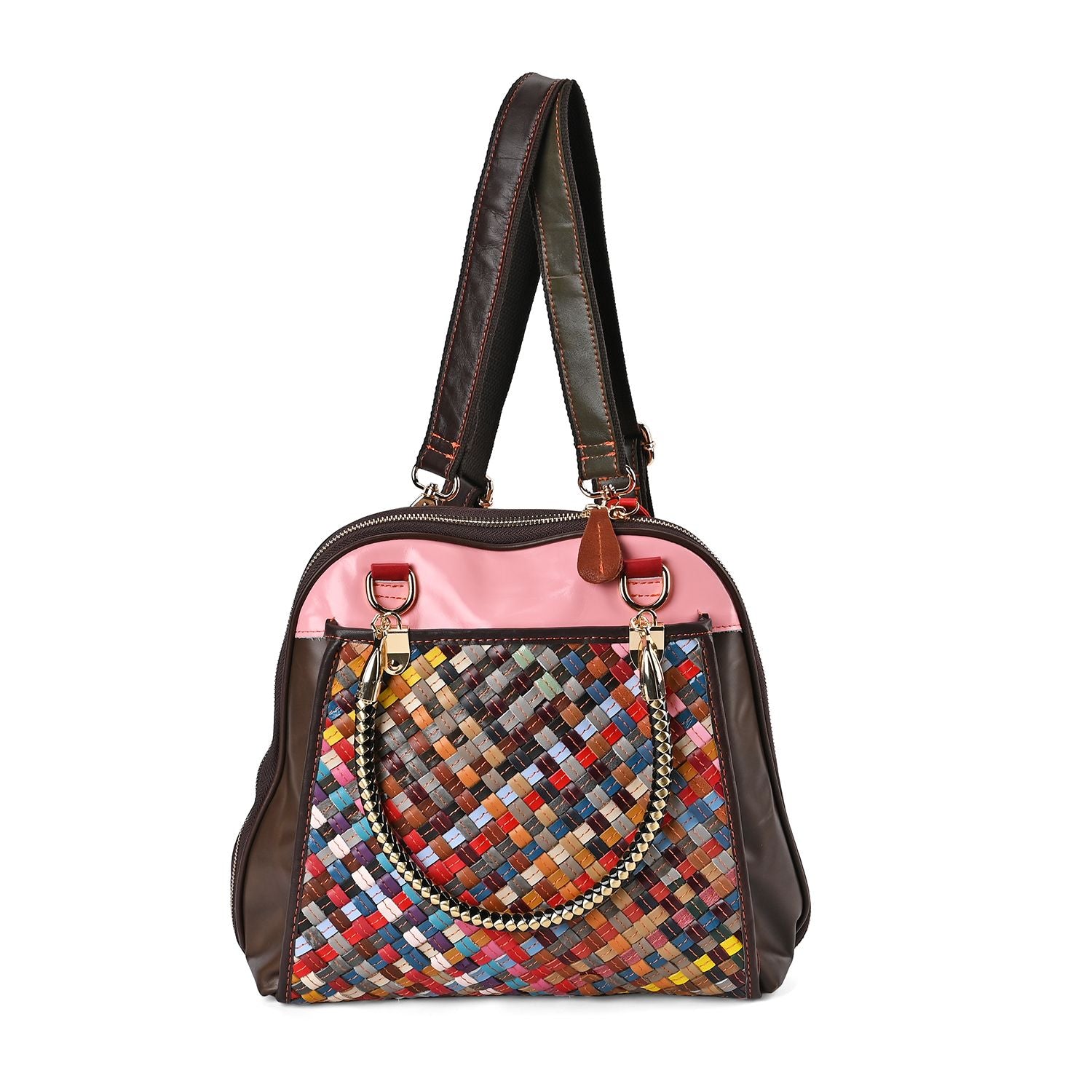 Chaos by Elsie - 100% Echtleder gewebter Tasche mit RFID schutz, 31x28x12 cm, Gewebt