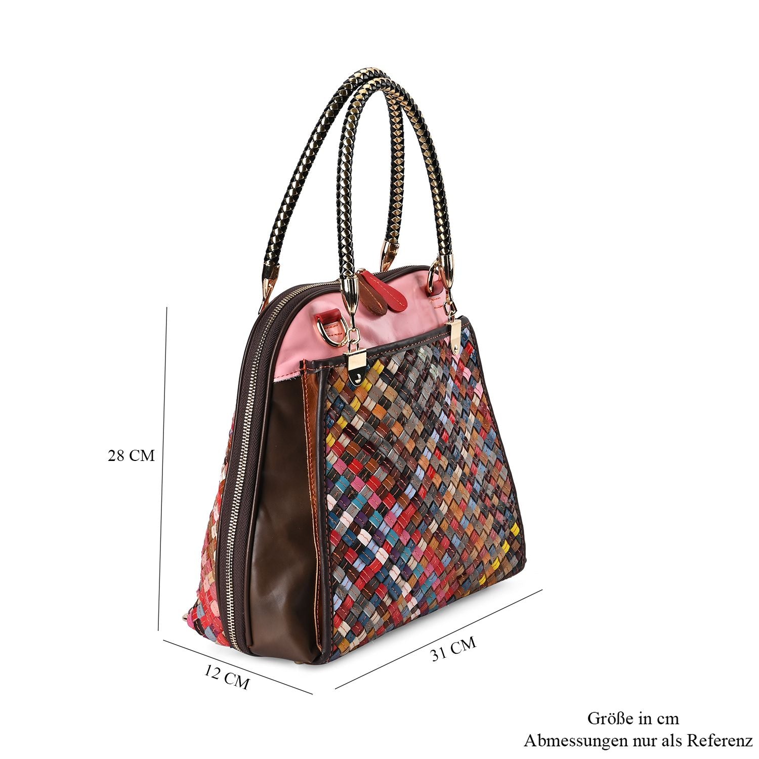Chaos by Elsie - 100% Echtleder gewebter Tasche mit RFID schutz, 31x28x12 cm, Gewebt