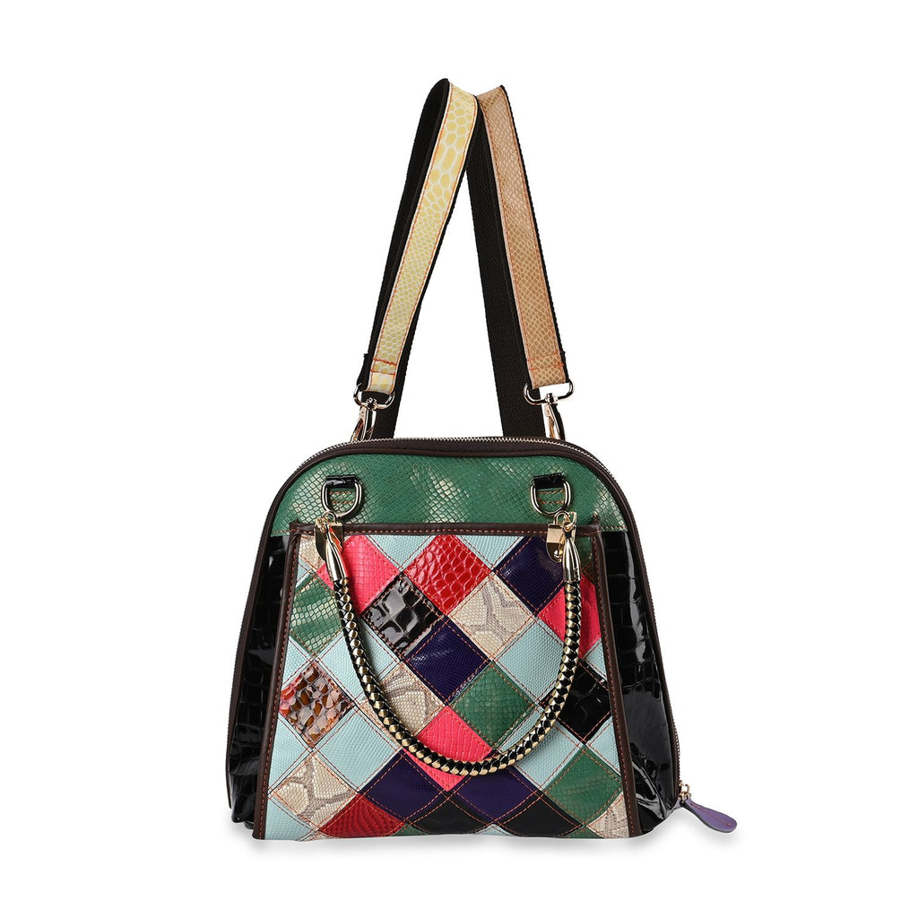 Chaos by Elsie - 100% Echtleder Patchwork Tasche mit RFID schutz, 31x28x12 cm, Patchwork