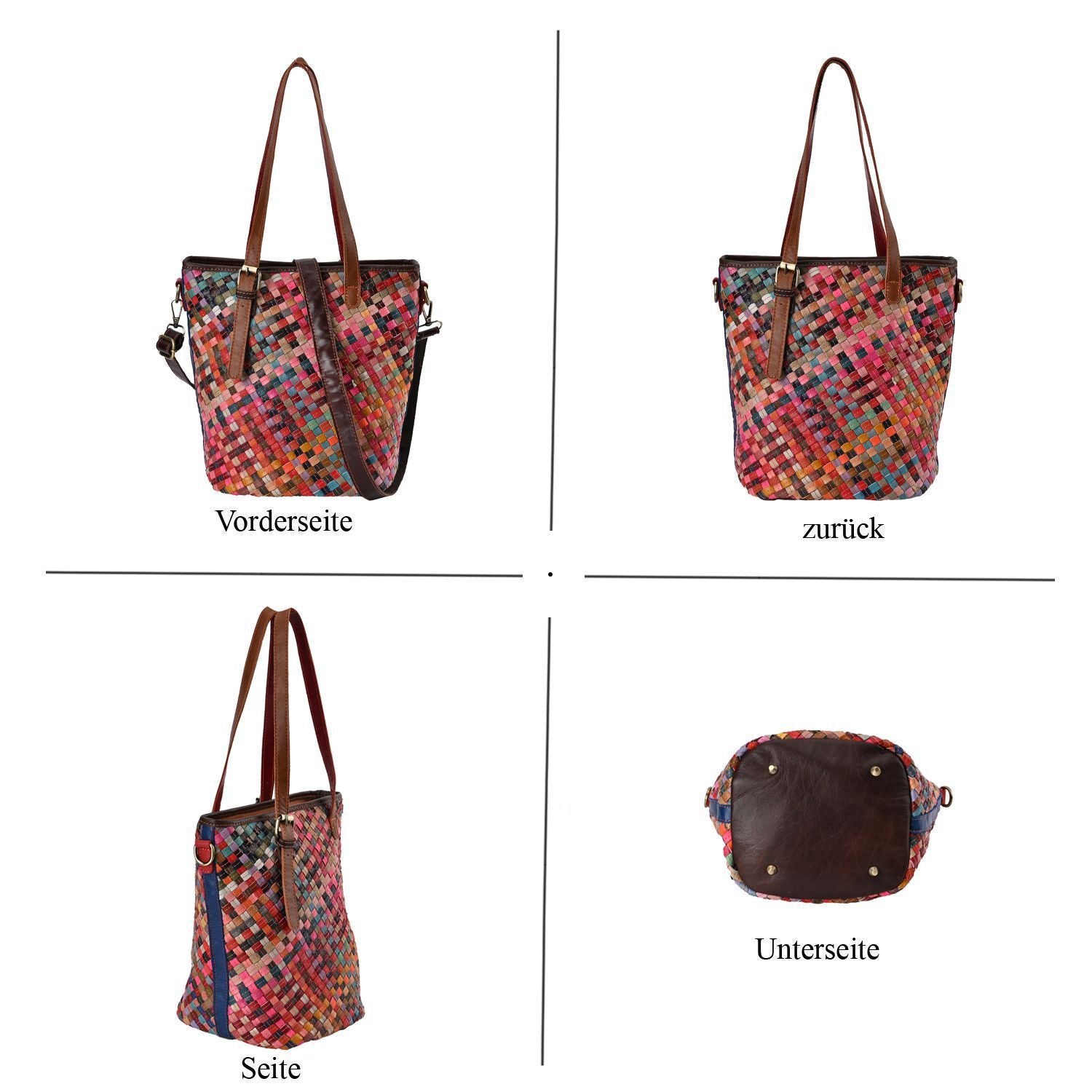 Chaos by Elsie - 100% Echtleder gewebter Tasche mit RFID schutz, 30x27x20 cm