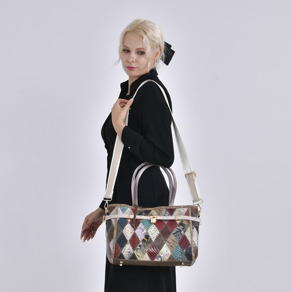 Chaos by Elsie:, Echte Leder-Tasche mit Regenbogen-Mattwebmuster und RFID-Schutz, 35x1524cm