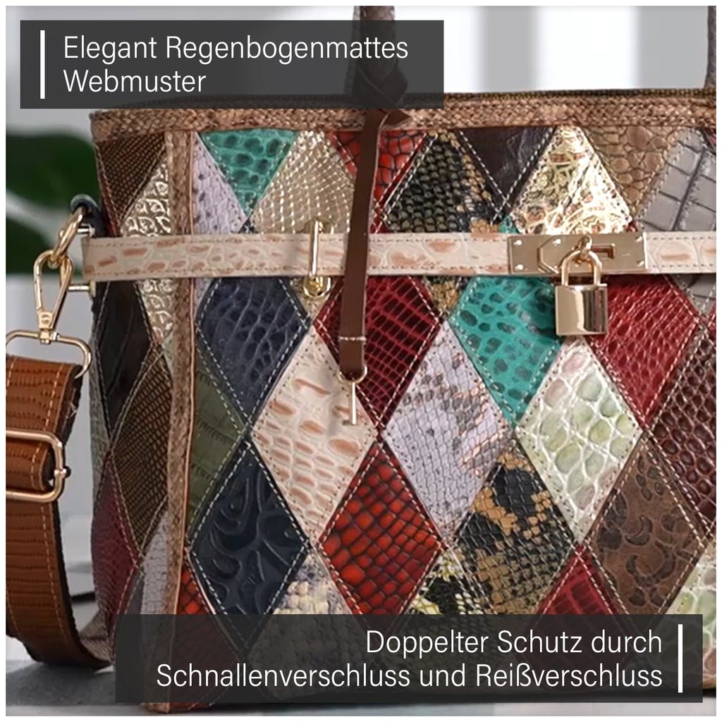 Chaos by Elsie:, Echte Leder-Tasche mit Regenbogen-Mattwebmuster und RFID-Schutz, 35x1524cm