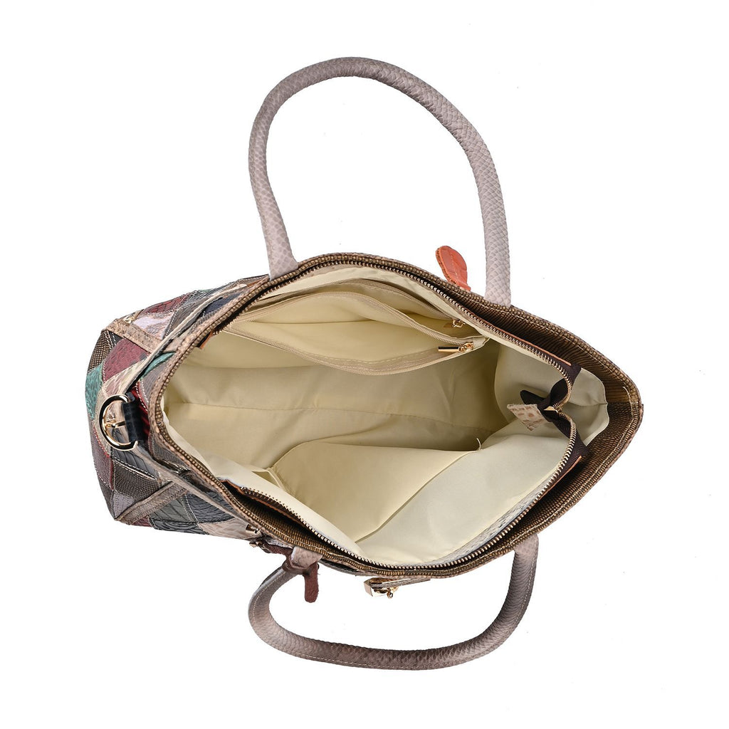 Chaos by Elsie:, Echte Leder-Tasche mit Regenbogen-Mattwebmuster und RFID-Schutz, 35x1524cm
