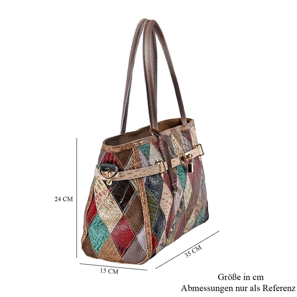 Chaos by Elsie:, Echte Leder-Tasche mit Regenbogen-Mattwebmuster und RFID-Schutz, 35x1524cm