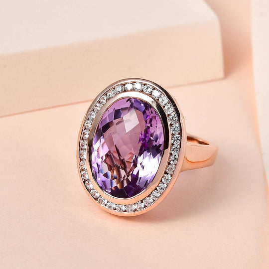 AAA Rose De France Amethyst, weißer Zirkon Ring, 925 Silber Roségold Vermeil (Größe 21.00) ca. 12.25 ct