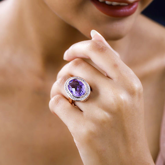 AAA Rose De France Amethyst, weißer Zirkon Ring, 925 Silber Roségold Vermeil (Größe 21.00) ca. 12.25 ct