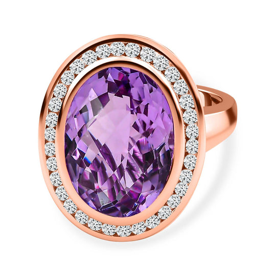 AAA Rose De France Amethyst, weißer Zirkon Ring, 925 Silber Roségold Vermeil (Größe 21.00) ca. 12.25 ct